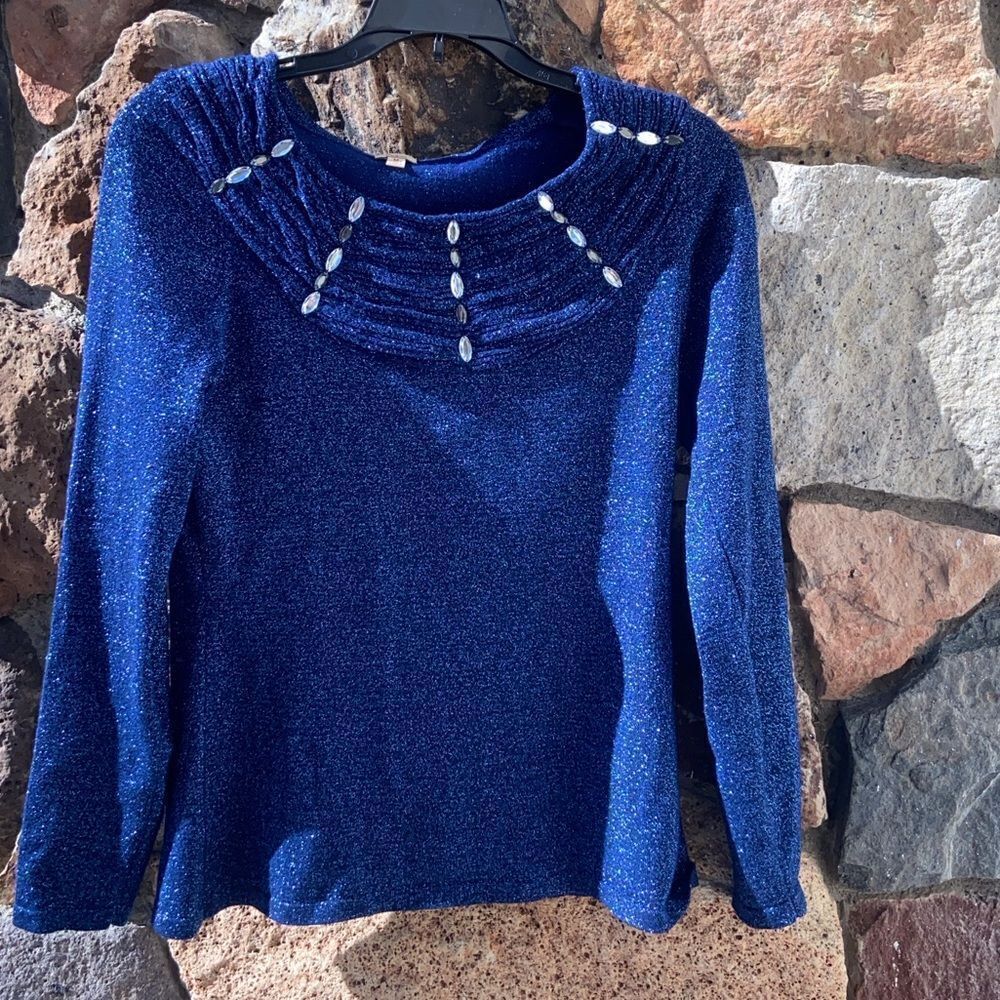 Reba Sparkling Navy Knit Top Size M
